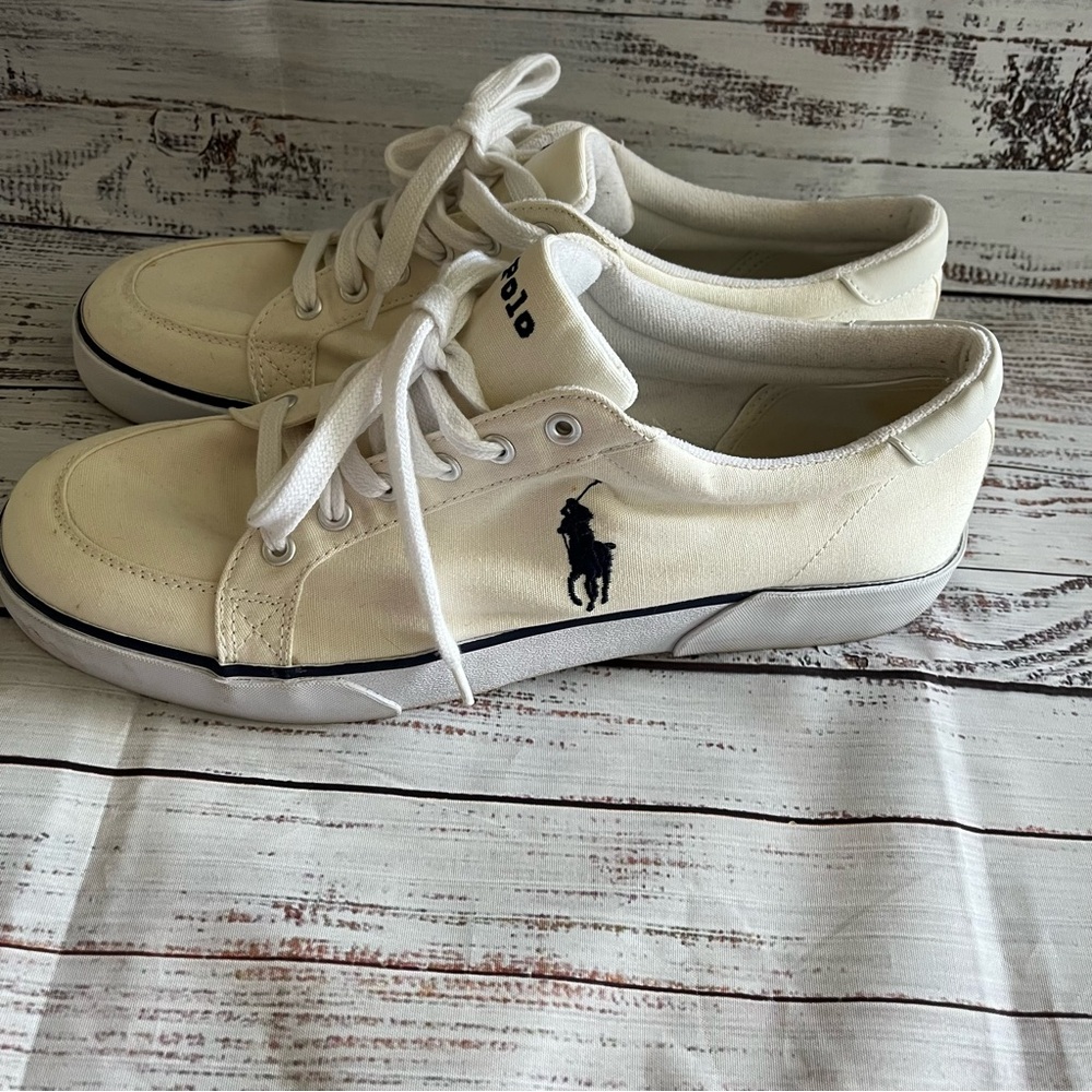 Polo Ralph Lauren Bisbane I| Canvas Sneakers beige navy blue men’s size 13D 90s